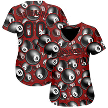 Load image into Gallery viewer, Custom Red Black 3D Pattern Design Billiards Snooker 8 Ball Authentic Baseball Jersey
