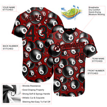 Load image into Gallery viewer, Custom Red Black 3D Pattern Design Billiards Snooker 8 Ball Authentic Baseball Jersey
