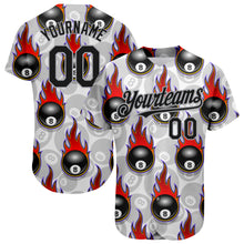 Load image into Gallery viewer, Custom White Black-Gray 3D Pattern Design Flaming Billiards Snooker 8 Ball Authentic Baseball Jersey
