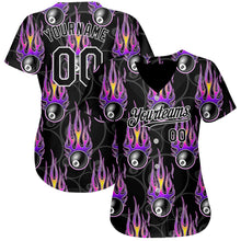 Load image into Gallery viewer, Custom Black White 3D Pattern Design Flaming Billiards Snooker 8 Ball Authentic Baseball Jersey
