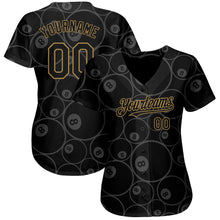 Load image into Gallery viewer, Custom Black Old Gold 3D Pattern Design Billiards Snooker 8 Ball Authentic Baseball Jersey
