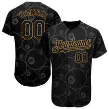 Load image into Gallery viewer, Custom Black Old Gold 3D Pattern Design Billiards Snooker 8 Ball Authentic Baseball Jersey
