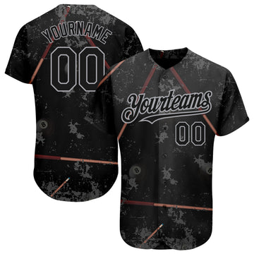 Custom Black Gray 3D Pattern Design Billiards Snooker 8 Ball Authentic Baseball Jersey