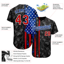 Load image into Gallery viewer, Custom Black Red-Royal 3D Pattern Design Billiards Snooker 8 Ball American Flag Authentic Baseball Jersey
