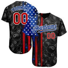 Load image into Gallery viewer, Custom Black Red-Royal 3D Pattern Design Billiards Snooker 8 Ball American Flag Authentic Baseball Jersey
