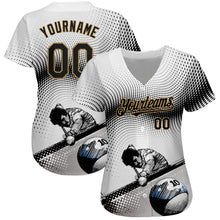 Load image into Gallery viewer, Custom White Black-Old Gold 3D Pattern Design Billiards Authentic Baseball Jersey
