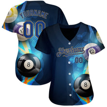 Load image into Gallery viewer, Custom Black Royal-Old Gold 3D Pattern Design Billiards Authentic Baseball Jersey
