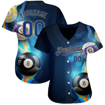 Custom Black Royal-Old Gold 3D Pattern Design Billiards Authentic Baseball Jersey