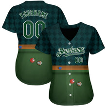 Load image into Gallery viewer, Custom Green White 3D Pattern Design Billiards Authentic Baseball Jersey
