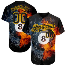 Load image into Gallery viewer, Custom Black Gold 3D Pattern Design Billiards Snooker 8 Ball Authentic Baseball Jersey
