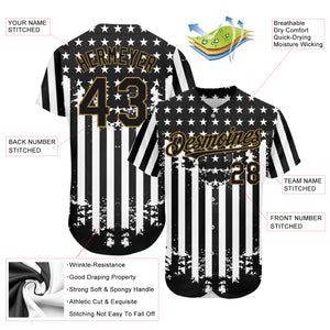 Custom Black Old Gold-White 3D American Flag Authentic Baseball Jersey