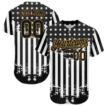 Laden Sie das Bild in den Galerie-Viewer, Custom Black Old Gold-White 3D American Flag Authentic Baseball Jersey
