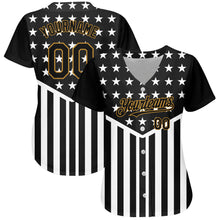 Load image into Gallery viewer, Custom Black Old Gold-White 3D American Flag Authentic Baseball Jersey
