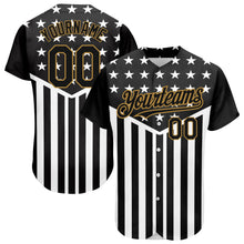 Load image into Gallery viewer, Custom Black Old Gold-White 3D American Flag Authentic Baseball Jersey
