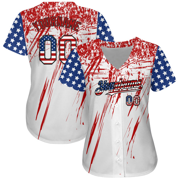 Custom White White-Red 3D American Flag Authentic Baseball Jersey