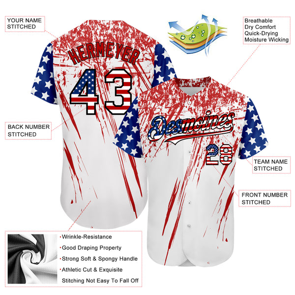 Custom White White-Red 3D American Flag Authentic Baseball Jersey