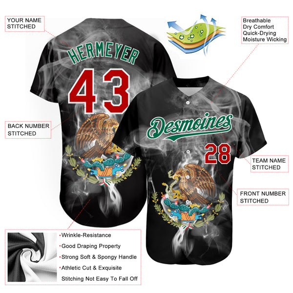 Custom Black Red Kelly Green 3D Mexico Authentic Baseball Jersey Discount