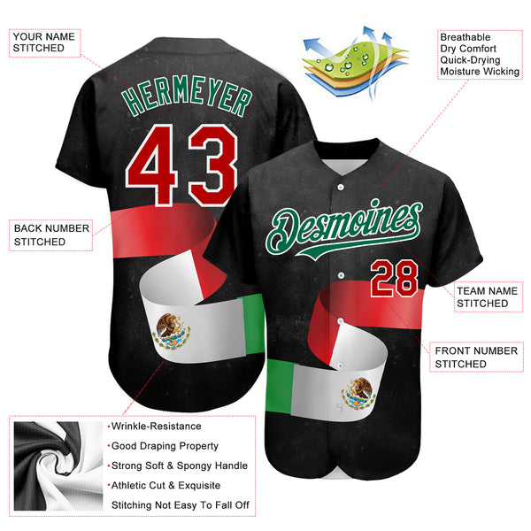 Custom Black Kelly Green-Red Authentic Mexico Baseball Jersey Discount