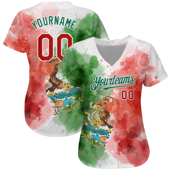 Custom Kelly Green Red-White 3D Mexico Authentic Baseball Jersey