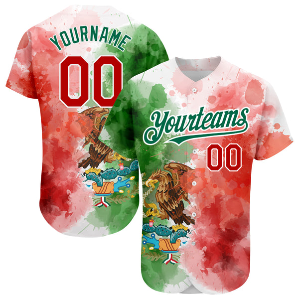 Cheap Custom Kelly Green Red-White 3D Mexico Authentic Baseball