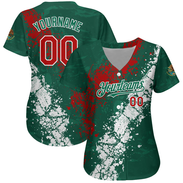 Custom White Kelly Green-Red Authentic Mexico Baseball Jersey Discount