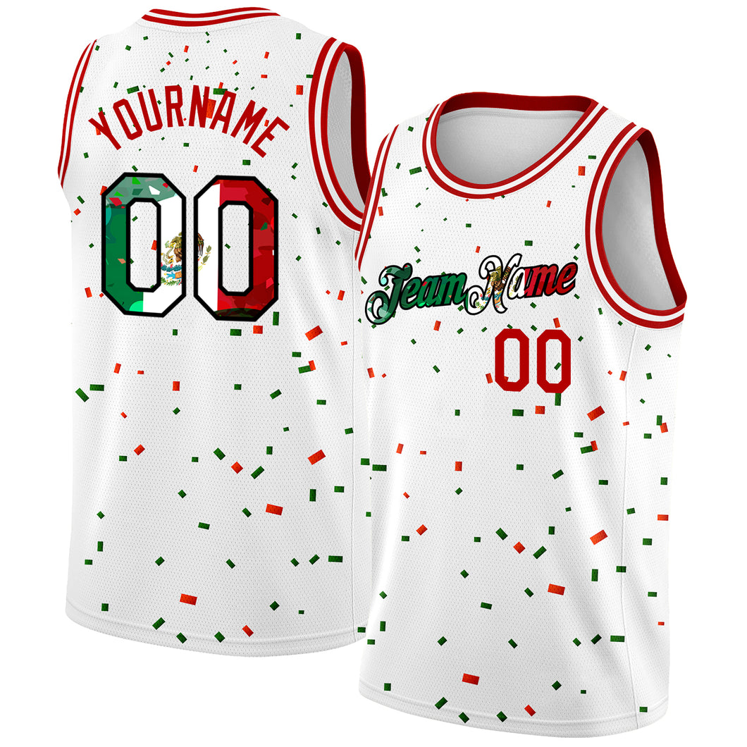 Custom Kelly Green Basketball Jersey Red-White 3D Mexico