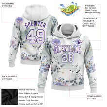 Загрузить изображение в средство просмотра галереи, Custom Stitched White Purple 3D Pattern Design Crane And Flower Sports Pullover Sweatshirt Hoodie
