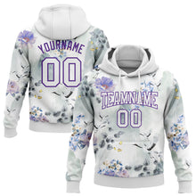 Загрузить изображение в средство просмотра галереи, Custom Stitched White Purple 3D Pattern Design Crane And Flower Sports Pullover Sweatshirt Hoodie
