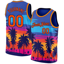 Load image into Gallery viewer, Custom Royal Orange-Navy 3D Pattern Tropical Hawaii Palm Trees Authentic Basketball Jersey
