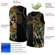 Laden Sie das Bild in den Galerie-Viewer, Custom Black Old Gold 3D Pattern Tropical Hawaii Palm Leaves Authentic Basketball Jersey
