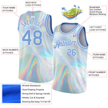 Charger l&#39;image dans la galerie, Custom White Light Blue 3D Pattern Design Abstract Trendy Holographic Vaporwave Style Authentic Basketball Jersey
