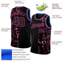 Charger l&#39;image dans la galerie, Custom Black Pink-Light Blue 3D Pattern Design Pink Ribbon Breast Cancer Awareness Month Women Health Care Support Authentic Basketball Jersey
