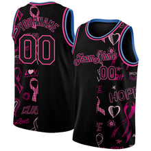 Charger l&#39;image dans la galerie, Custom Black Pink-Light Blue 3D Pattern Design Pink Ribbon Breast Cancer Awareness Month Women Health Care Support Authentic Basketball Jersey
