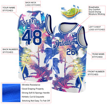 Загрузить изображение в средство просмотра галереи, Custom White Royal 3D Pattern Tropical Hawaii Palm Trees Authentic Basketball Jersey
