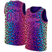 Загрузить изображение в средство просмотра галереи, Custom Purple Pink-Black 3D Pattern Design Leopard Print Authentic Basketball Jersey
