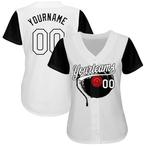 Custom White Black 3D Pattern Design Music Festival Vintage Vinyl Record Authentic Baseball Jersey