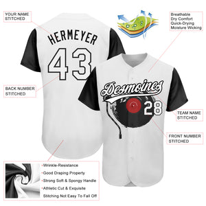 Custom White Black 3D Pattern Design Music Festival Vintage Vinyl Record Authentic Baseball Jersey