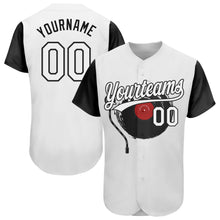 Load image into Gallery viewer, Custom White Black 3D Pattern Design Music Festival Vintage Vinyl Record Authentic Baseball Jersey
