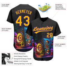 Load image into Gallery viewer, Custom Black Gold-Purple 3D Pattern Design Music Festival Vintage Speaker Music Sound System Authentic Baseball Jersey
