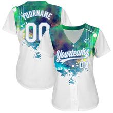 Load image into Gallery viewer, Custom White Light Blue 3D Pattern Design Music Festival Abstract Colorful Music Grunge Style Authentic Baseball Jersey
