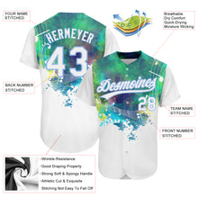 Load image into Gallery viewer, Custom White Light Blue 3D Pattern Design Music Festival Abstract Colorful Music Grunge Style Authentic Baseball Jersey
