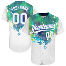 Load image into Gallery viewer, Custom White Light Blue 3D Pattern Design Music Festival Abstract Colorful Music Grunge Style Authentic Baseball Jersey
