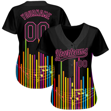 Custom Black Pink 3D Pattern Design Music Festival Abstract Music Soundwave Authentic Baseball Jersey