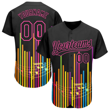 Custom Black Pink 3D Pattern Design Music Festival Abstract Music Soundwave Authentic Baseball Jersey