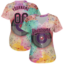 Load image into Gallery viewer, Custom Pink Black 3D Pattern Design Music Festival Watercolor Colored Musical Notes Authentic Baseball Jersey
