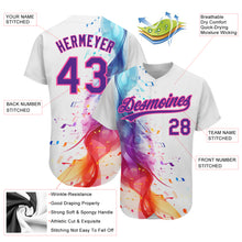 Load image into Gallery viewer, Custom White Purple-Pink 3D Pattern Design Music Festival Colorful Musical Notes Authentic Baseball Jersey
