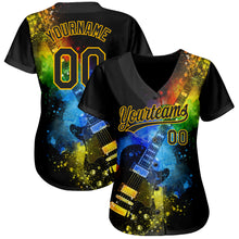 Load image into Gallery viewer, Custom Black Gold 3D Pattern Design Music Festival Guitar With Psychedelic Colors Authentic Baseball Jersey
