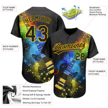 Load image into Gallery viewer, Custom Black Gold 3D Pattern Design Music Festival Guitar With Psychedelic Colors Authentic Baseball Jersey
