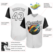 Load image into Gallery viewer, Custom White Black 3D Pattern Design Music Festival Record With Colorful Splatter Authentic Baseball Jersey
