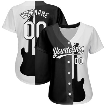 Custom Black White 3D Pattern Design Music Festival Guitar Rock And Roll Authentic Baseball Jersey